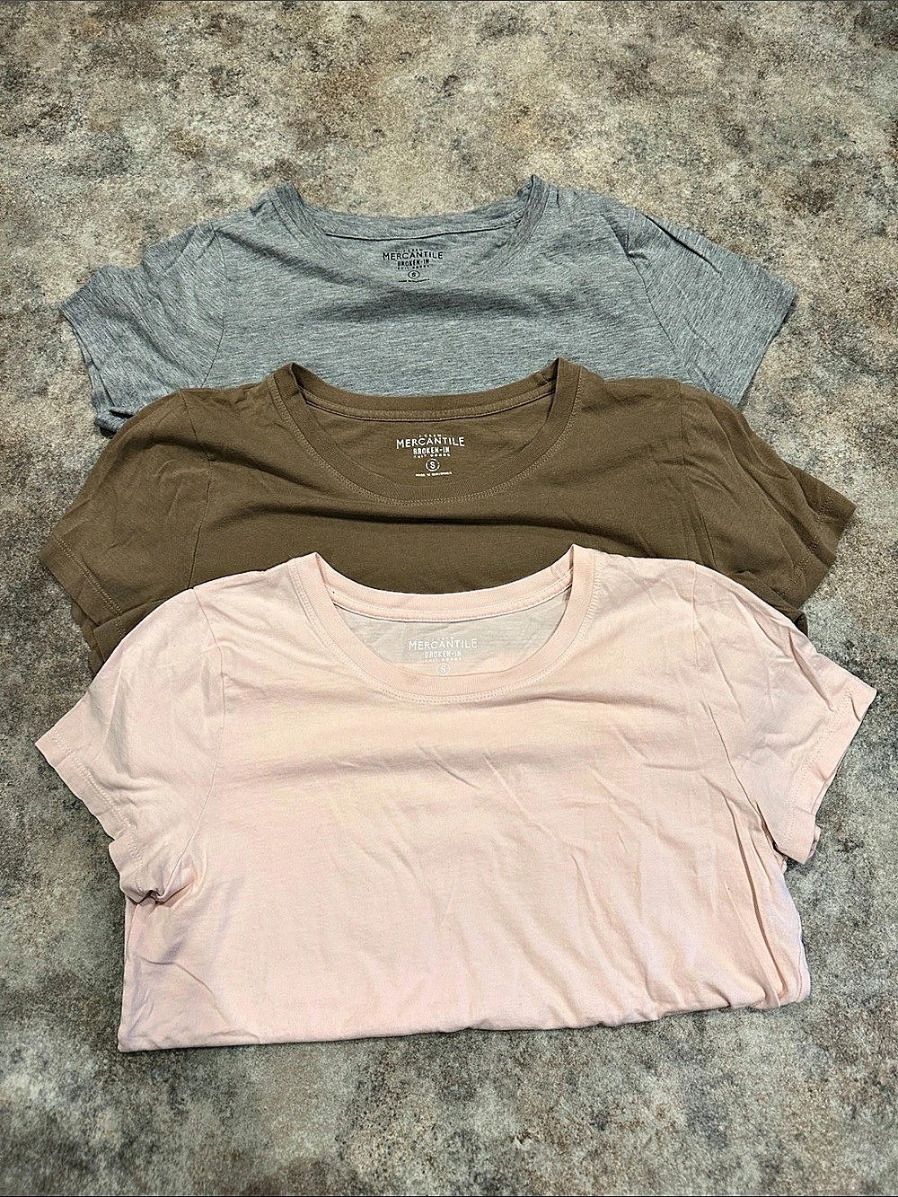 Mercantile 3-Piece Crew-Neck T-Shirt Set in Pink, Brown & Gray Size Small